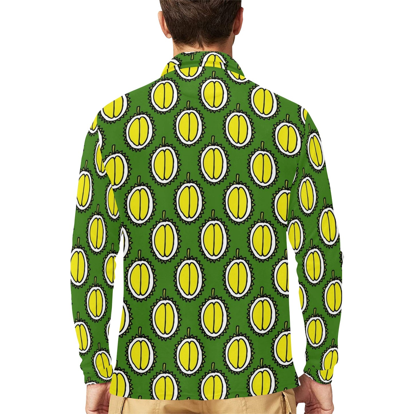 Durian Pattern Print Design DR01 Long Sleeve Polo Shirt For Men's