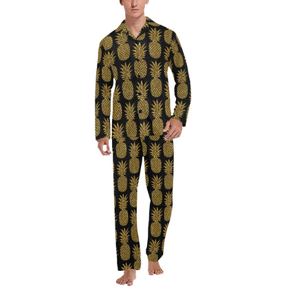 Gold Pineapple Pattern Print Design PP011 Men's Long Pajama Set