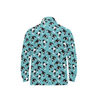 Whale Action Design Themed Print Long Sleeve Polo Shirt For Men's