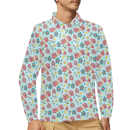 Crochet Pattern Print Design 01 Long Sleeve Polo Shirt For Men's