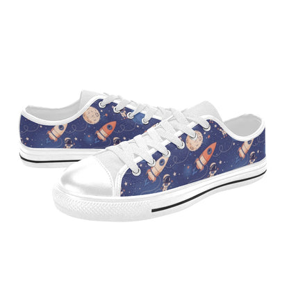 Space Astronaut Rocket Print Design LKS304 Women's White Low Top Shoes
