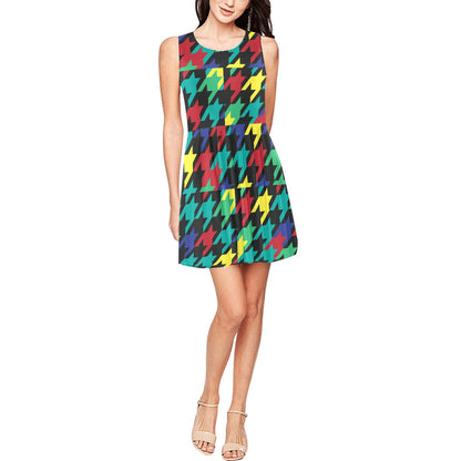 Houndstooth Colorful Pattern Print Design 02 Sleeveless Dress