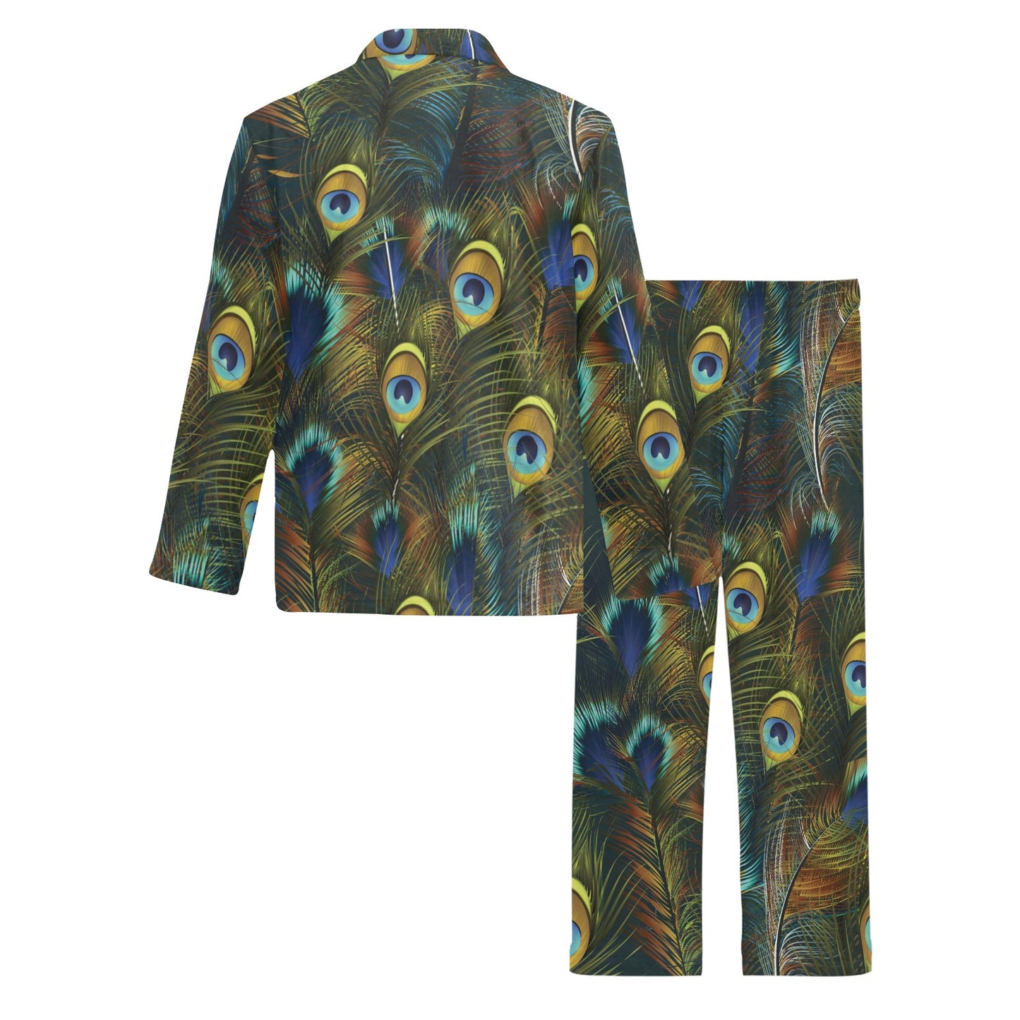 Peacock Feather Pattern Print Design A03 Men's Long Pajama Set