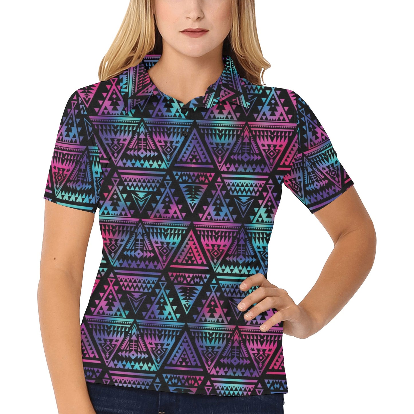 Tribal aztec Dark Multicolor Women's Polo Shirt