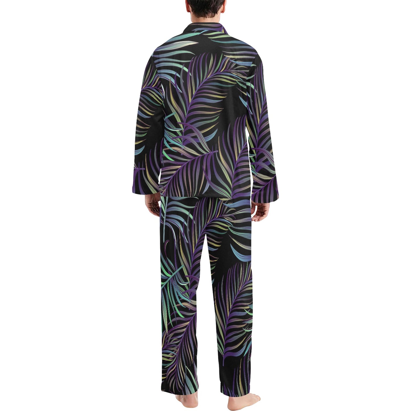 Tropical Palm Leaves Pattern Brightness Men's Long Pajama Set