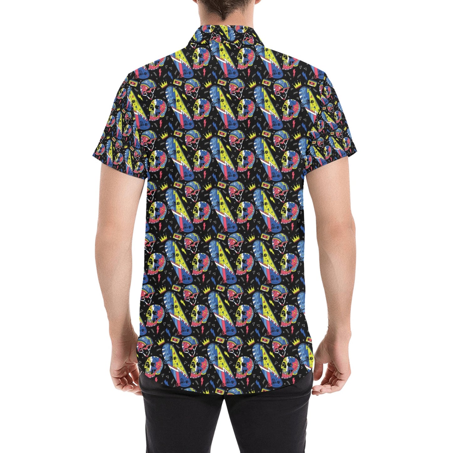 Skateboard Print Design LKS304 Men Short Sleeve Button Up Shirt