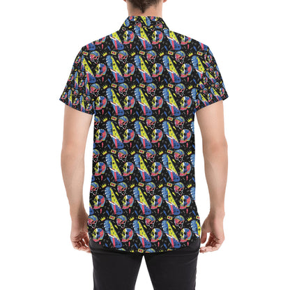 Skateboard Print Design LKS304 Men Short Sleeve Button Up Shirt