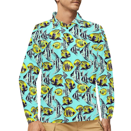 Angelfish Pattern Print Design 02 Long Sleeve Polo Shirt For Men's