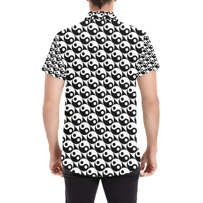 Yin Yang Print Design LKS304 Men Short Sleeve Button Up Shirt