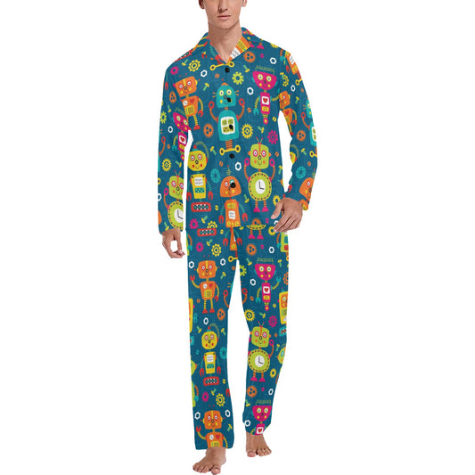 Robot Pattern Print Design A04 Men's Long Pajama Set