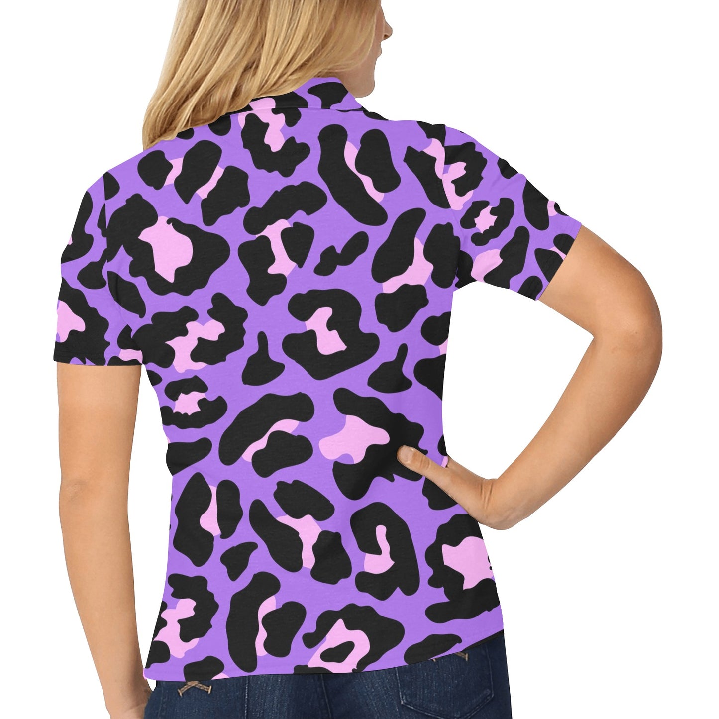 Cheetah Purple Neon Print Pattern Women's Polo Shirt
