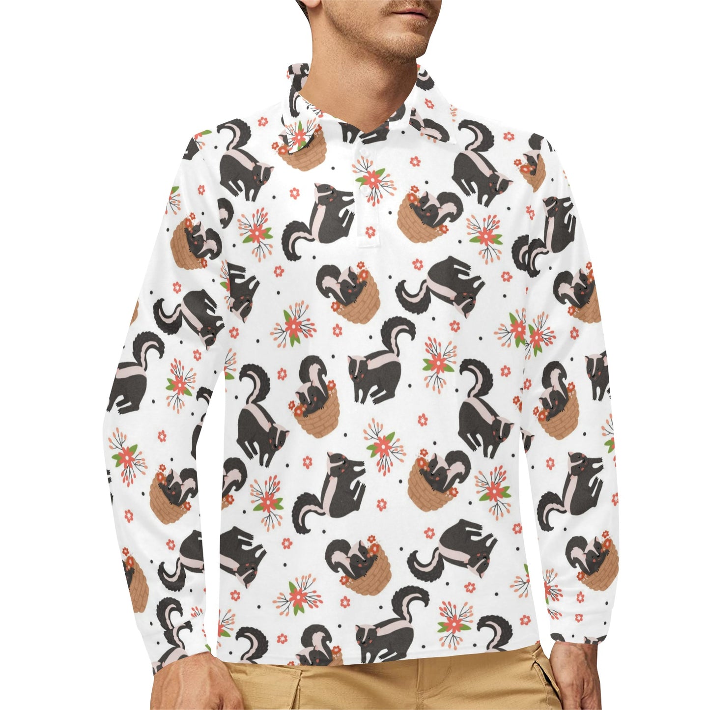 Skunk Print Design LKS304 Long Sleeve Polo Shirt For Men's
