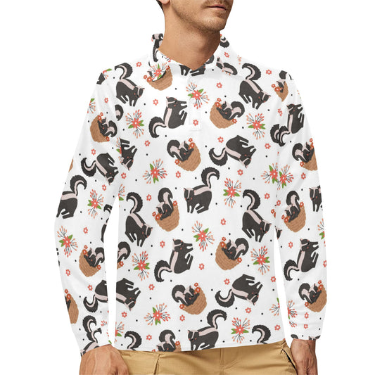 Skunk Print Design LKS304 Long Sleeve Polo Shirt For Men's