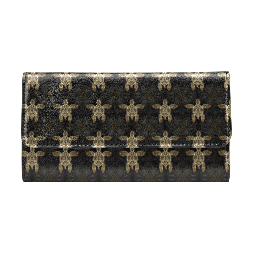 Gold Tribal Turtle Polynesian Design Women's Trifold Wallet