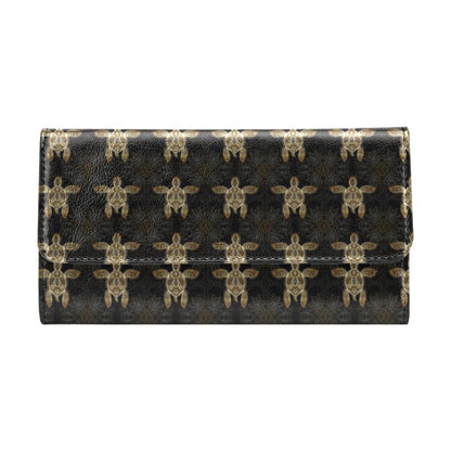 Gold Tribal Turtle Polynesian Design Women's Trifold Wallet