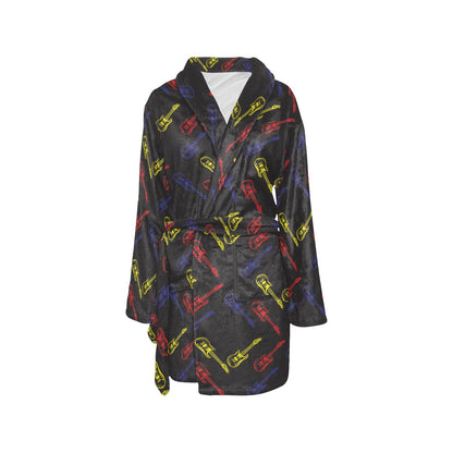 Electric Guitar Pattern Print Design 03 Women's Fleece Robe