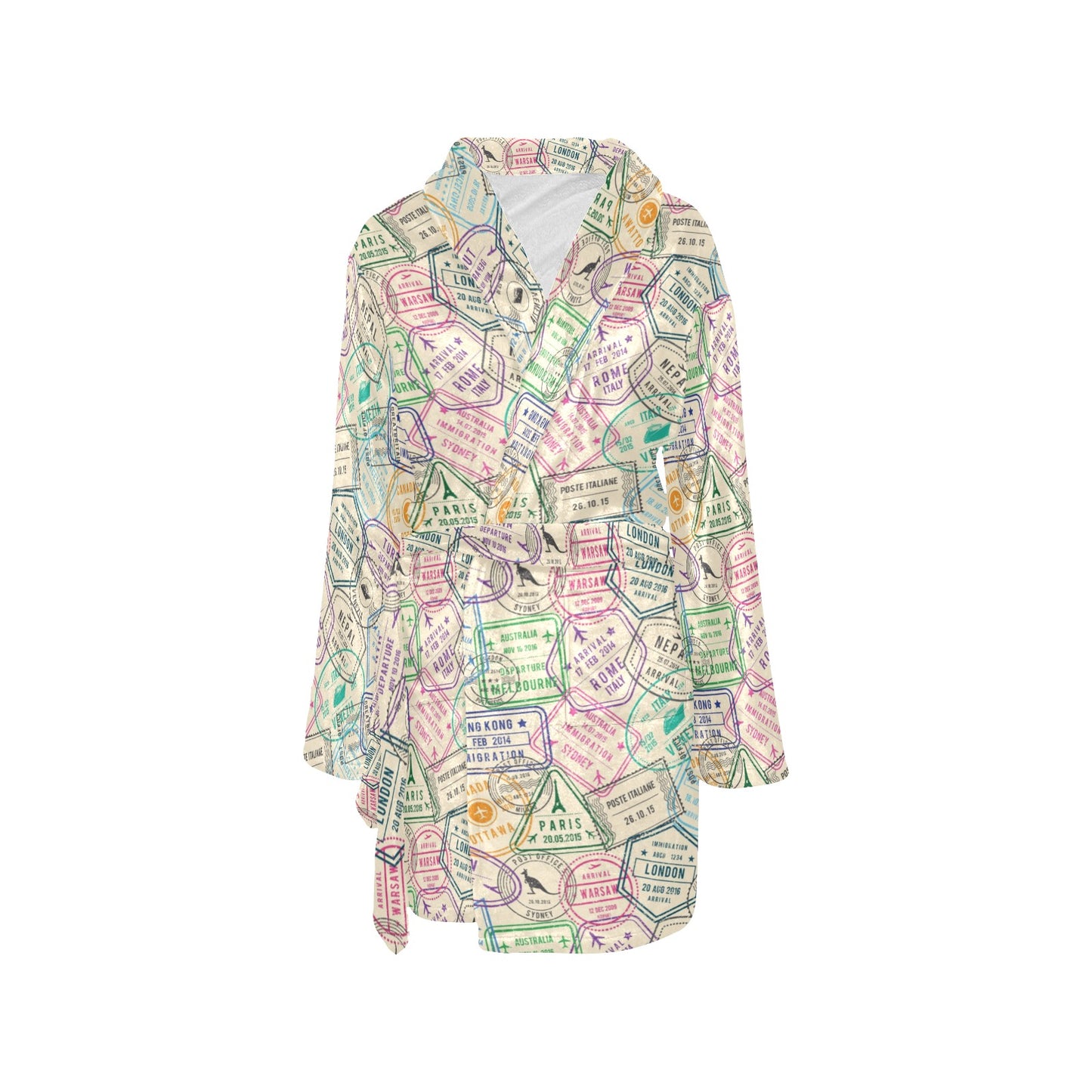Travel Stamp Print Design LKS303 Women's Fleece Robe