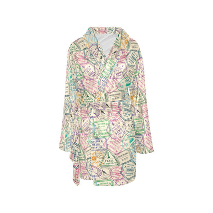 Travel Stamp Print Design LKS303 Women's Fleece Robe