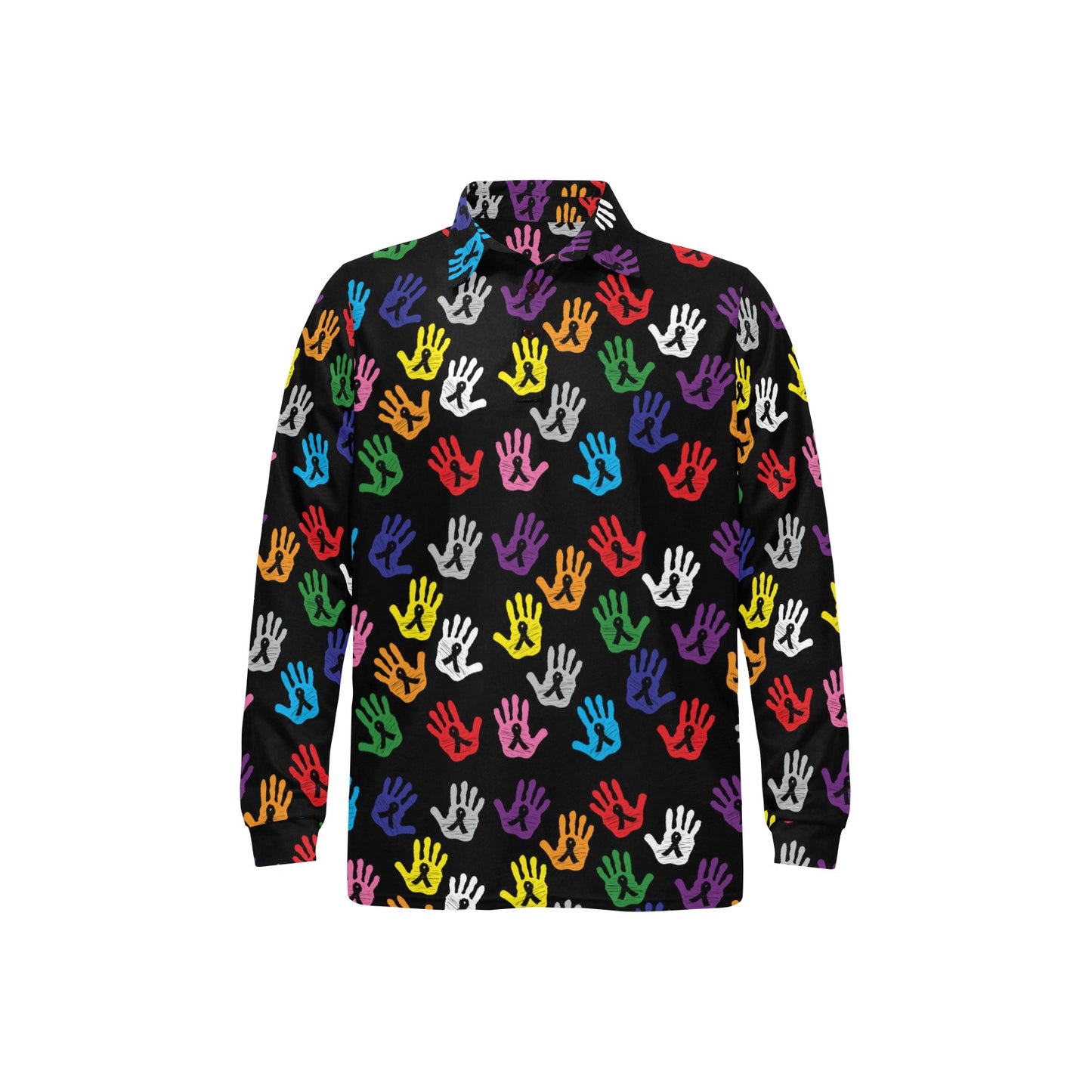Cancer Awareness Pattern Print Design 04 Long Sleeve Polo Shirt For Men's