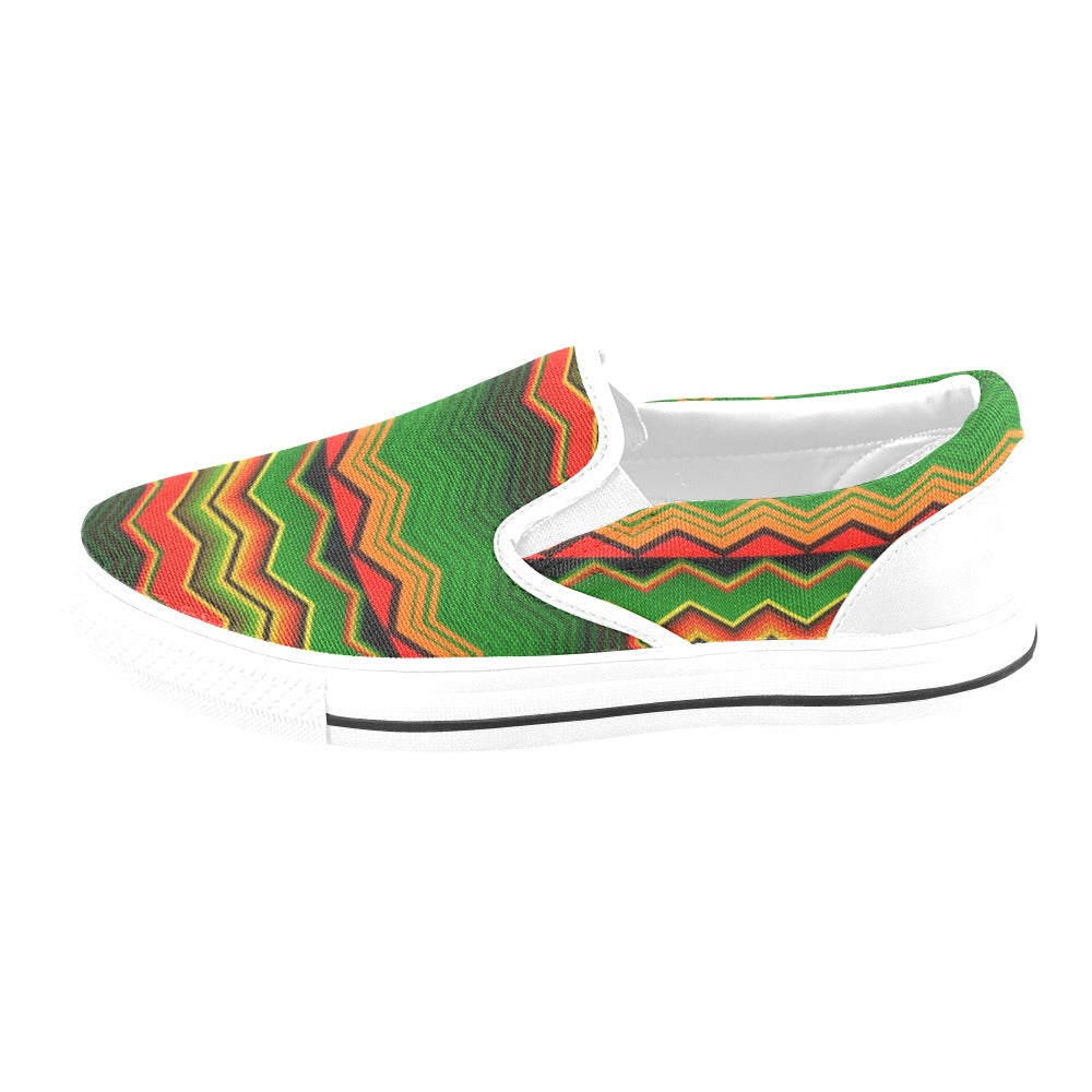 Serape Print Design LKS306 White Slip Ons Canvas Women's Shoes