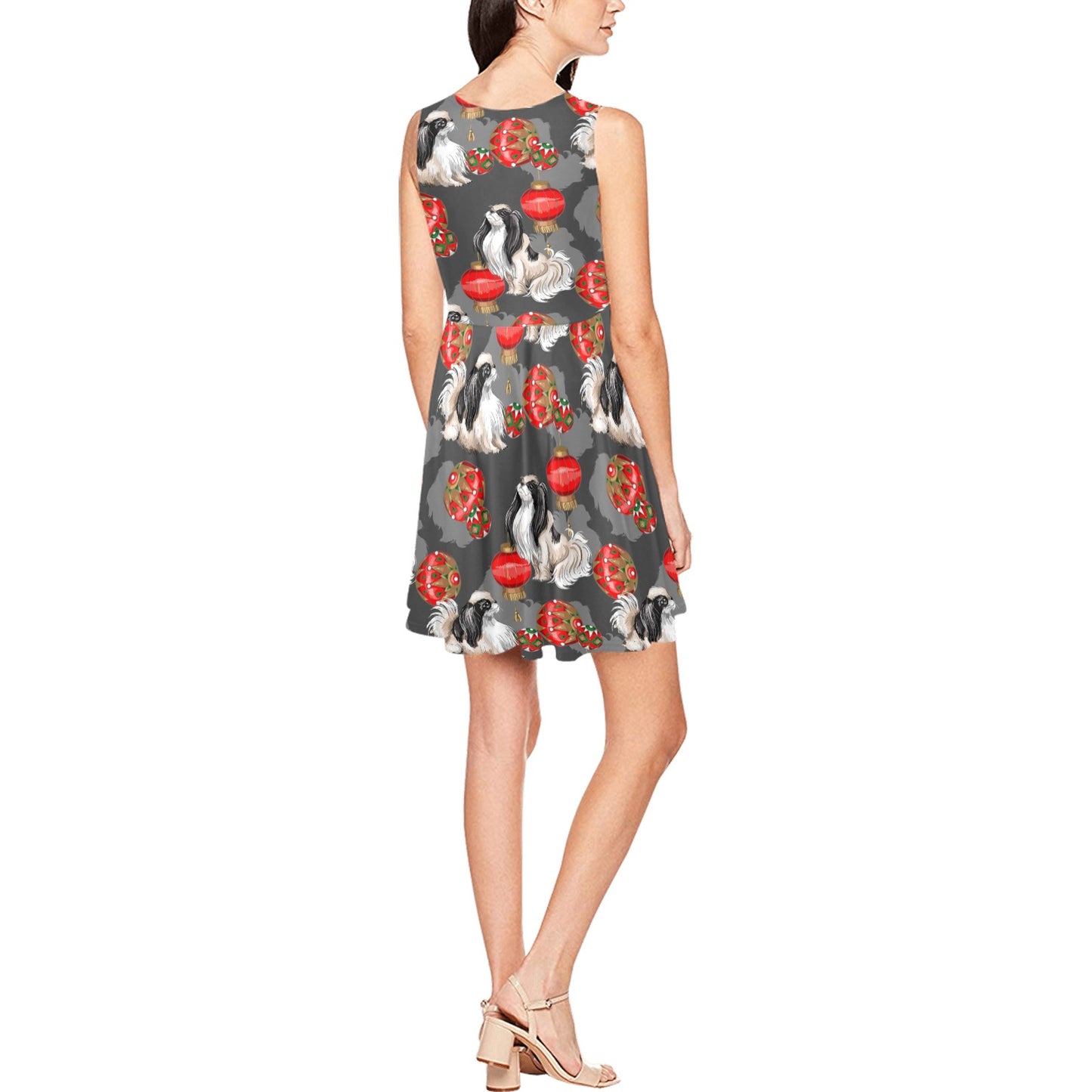 Japanese Chin Pattern Print Design 02 Sleeveless Dress