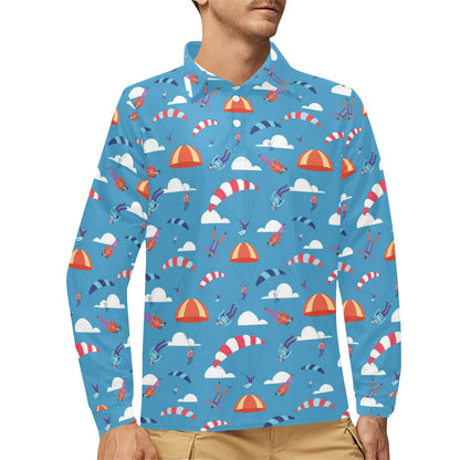 Skydiving Pattern Print Design 03 Long Sleeve Polo Shirt For Men's