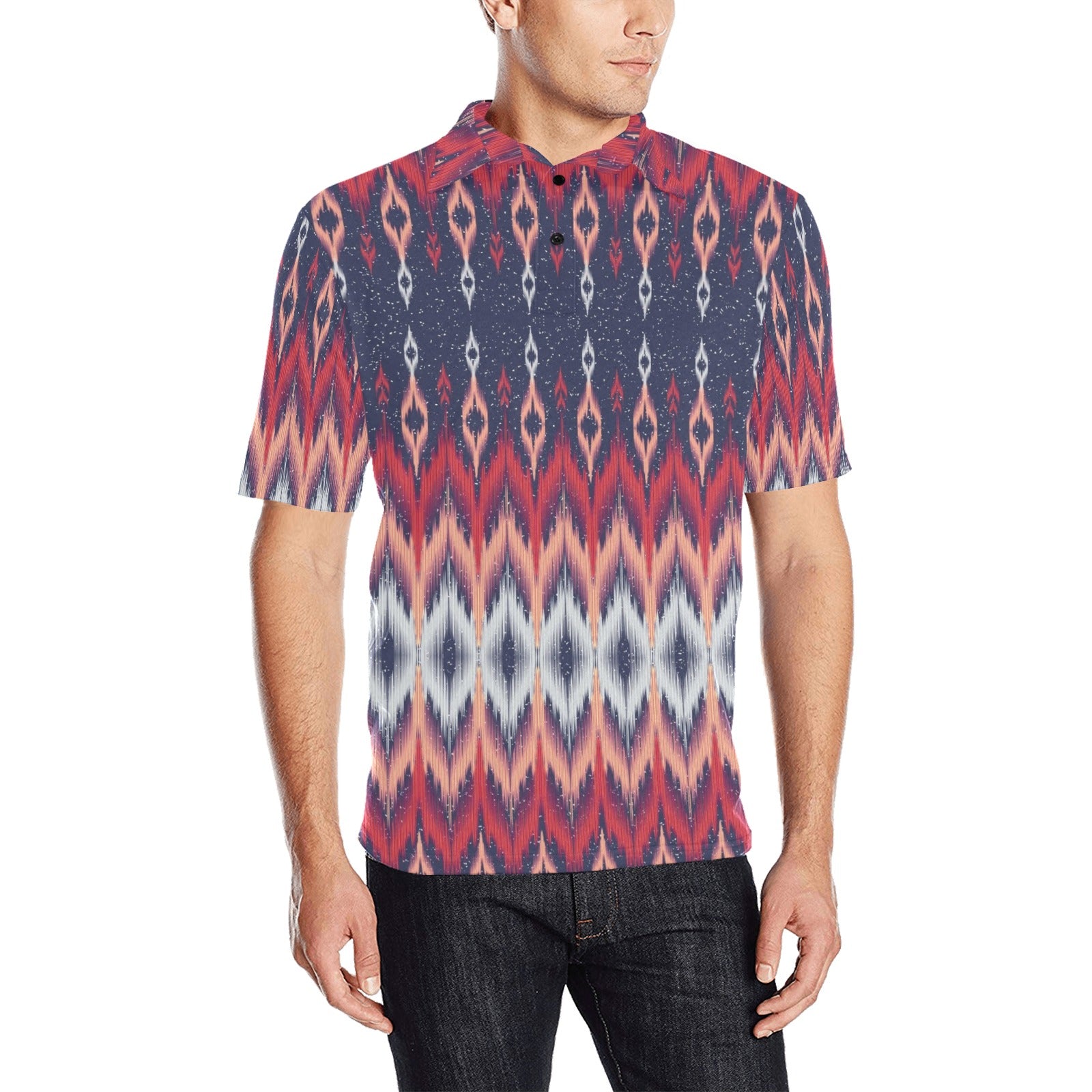 Ikat Print Design LKS401 Men Polo Shirt