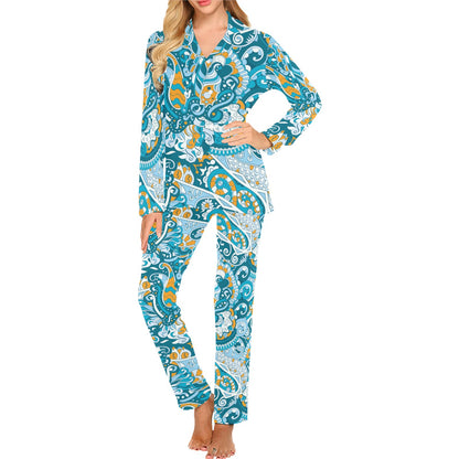 Funky Retro Pattern Print Design A03 Women's Long Pajama Set