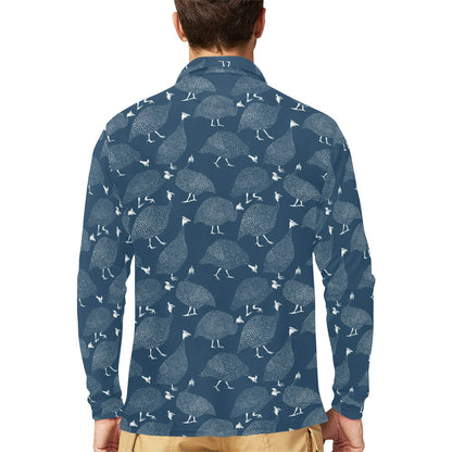 Guinea Fowl Print Design LKS401 Long Sleeve Polo Shirt For Men's