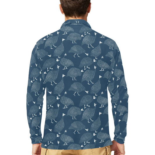 Guinea Fowl Print Design LKS401 Long Sleeve Polo Shirt For Men's