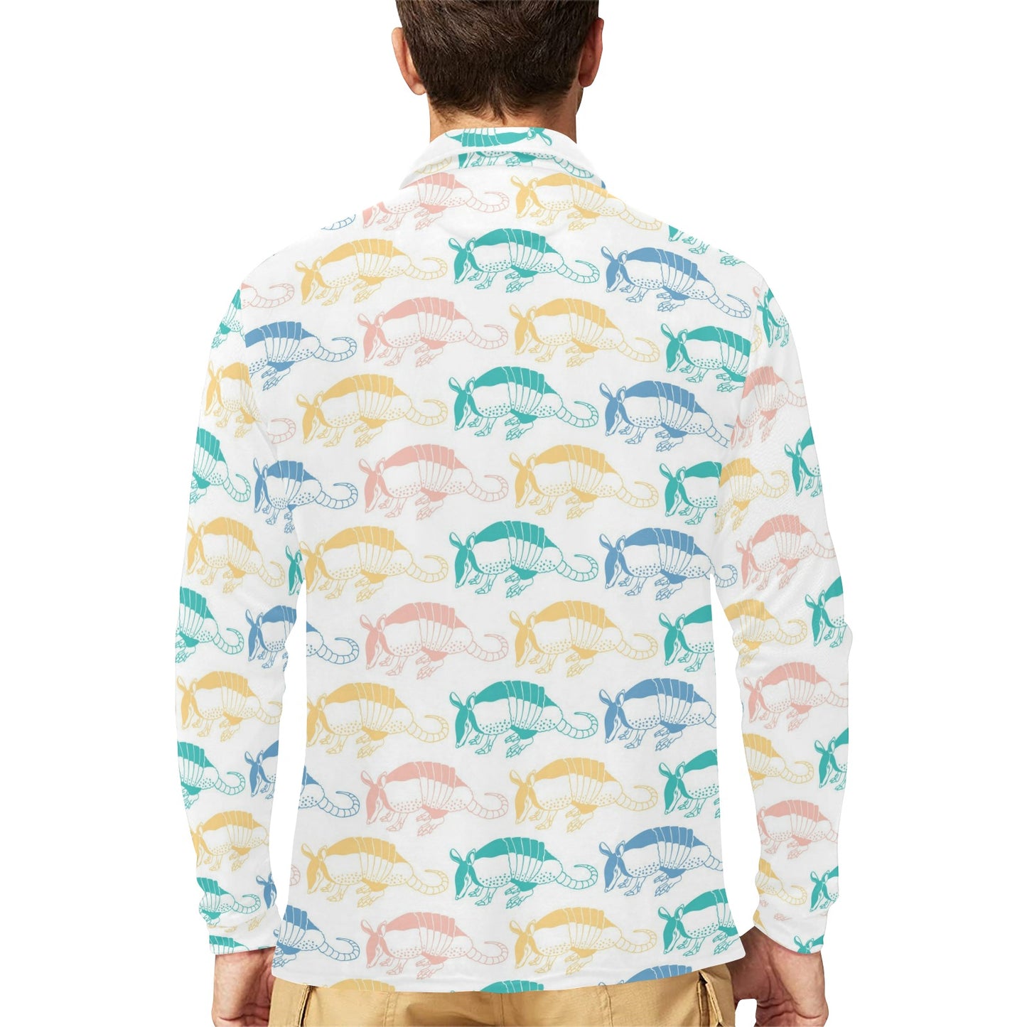 Armadillo Pattern Print Design 05 Long Sleeve Polo Shirt For Men's