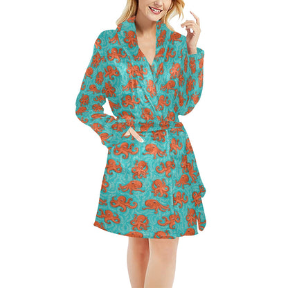 Octopus Cartoon Design Print Themed Women's Fleece Robe