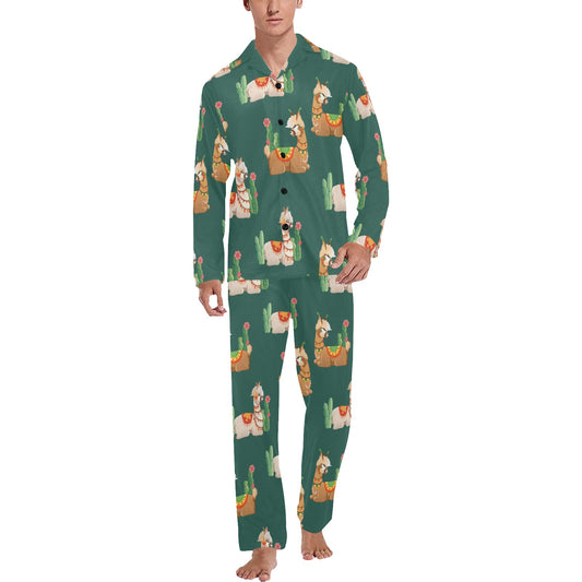 Llama Cactus Pattern Print Design 07 Men's Long Pajama Set