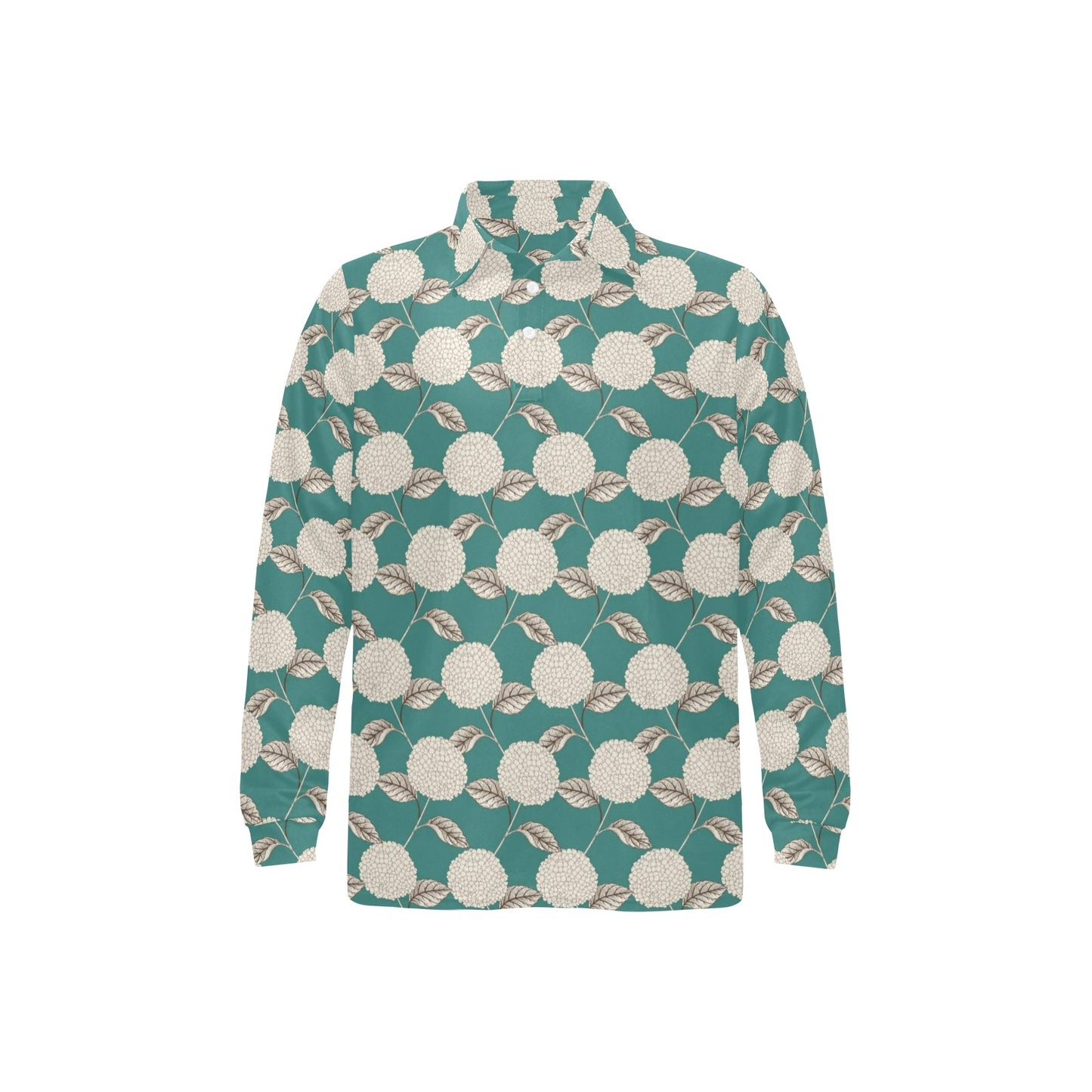 Hydrangea Pattern Print Design HD03 Long Sleeve Polo Shirt For Men's