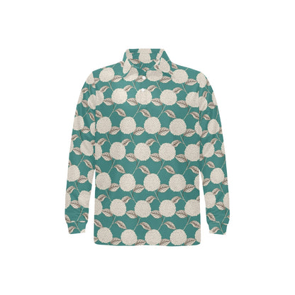 Hydrangea Pattern Print Design HD03 Long Sleeve Polo Shirt For Men's