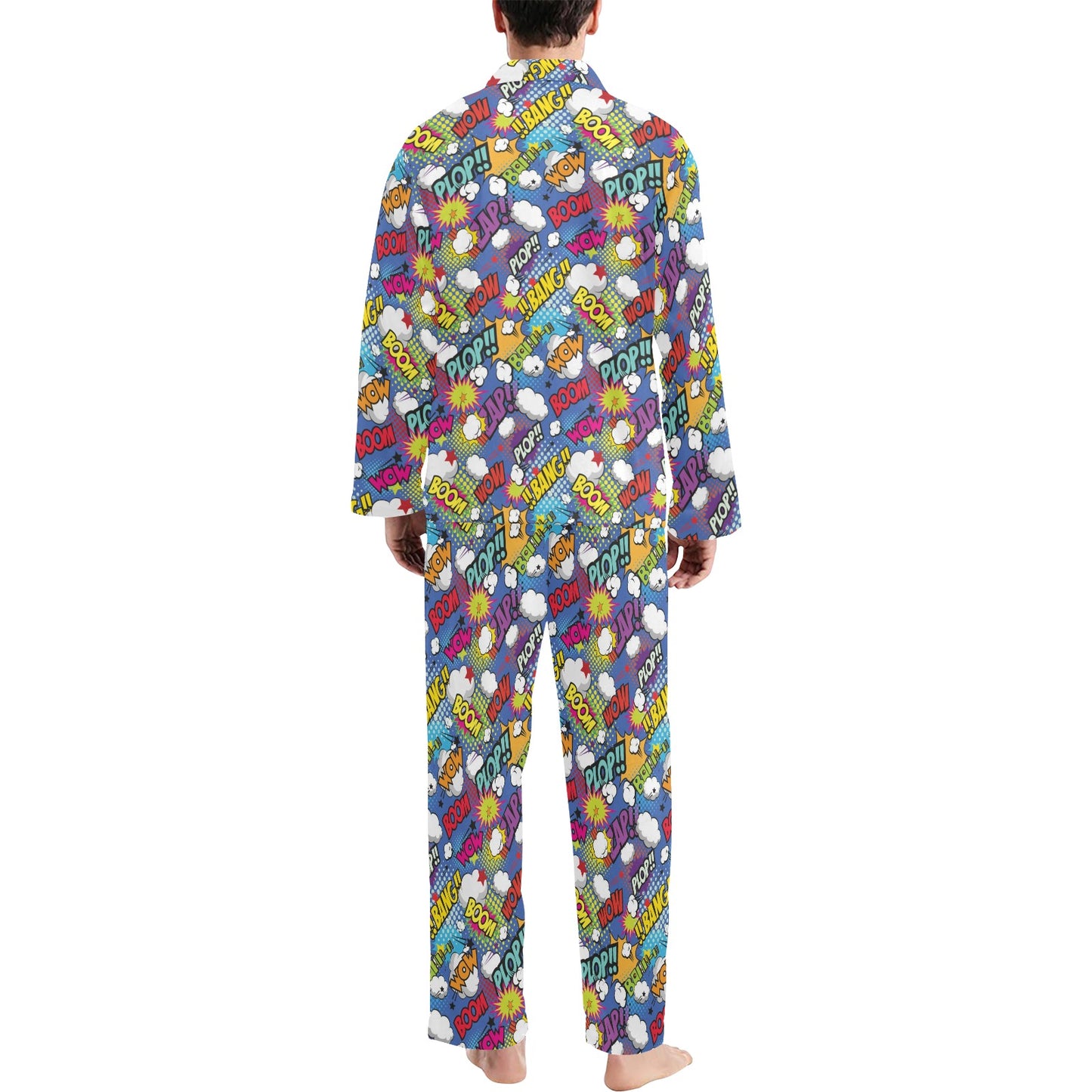 Comic Book Pattern Print Design 02 Men's Long Pajama Set