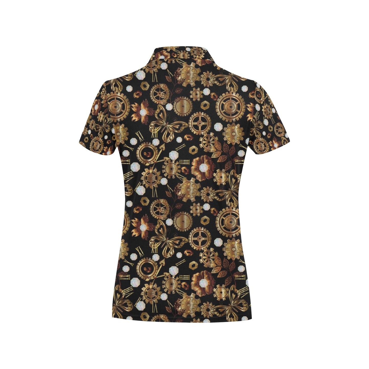 Steampunk Butterfly Design Themed Print Women's Polo Shirt