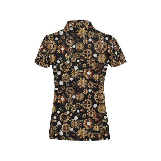 Steampunk Butterfly Design Themed Print Women's Polo Shirt