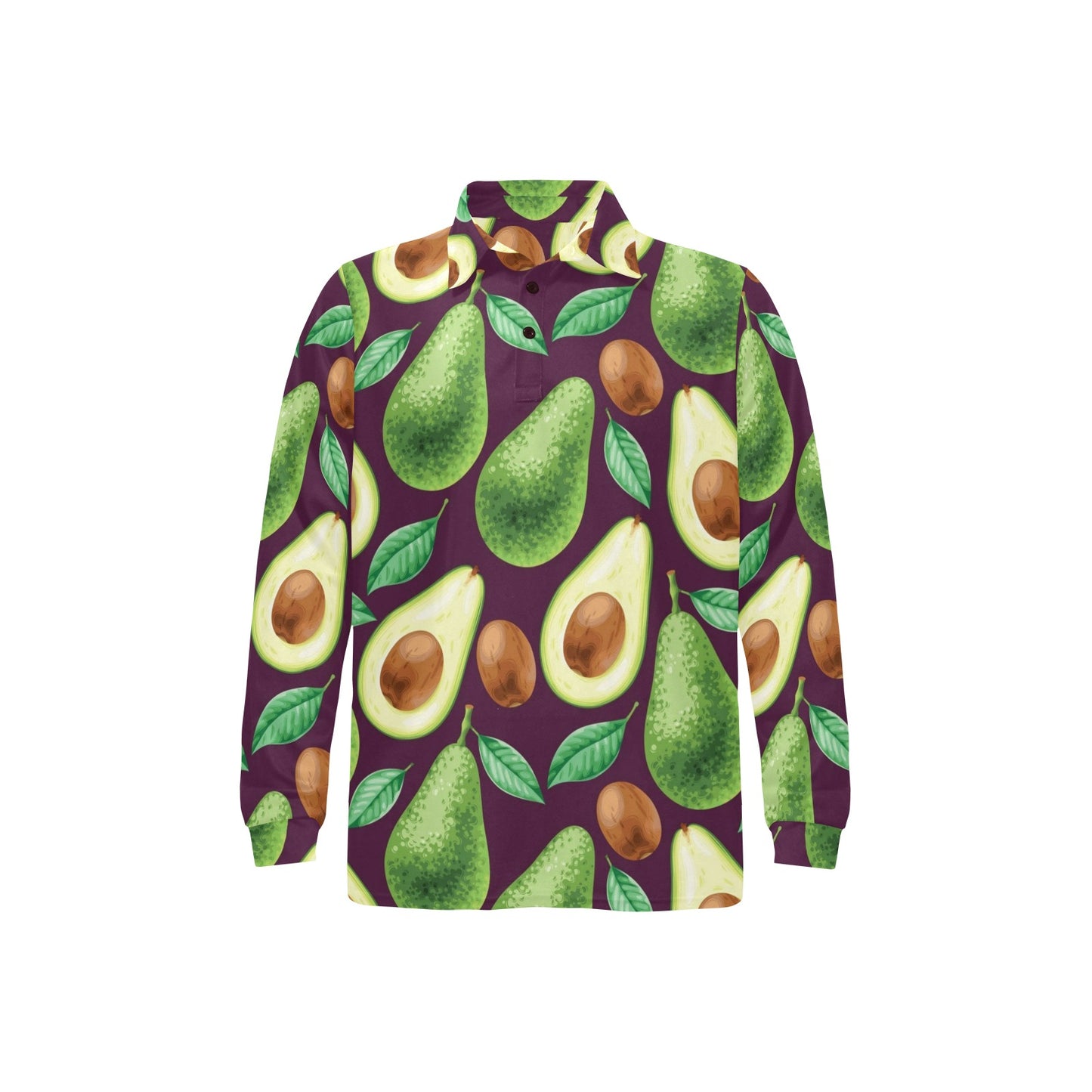 Avocado Pattern Print Design AC08 Long Sleeve Polo Shirt For Men's