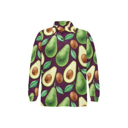 Avocado Pattern Print Design AC08 Long Sleeve Polo Shirt For Men's