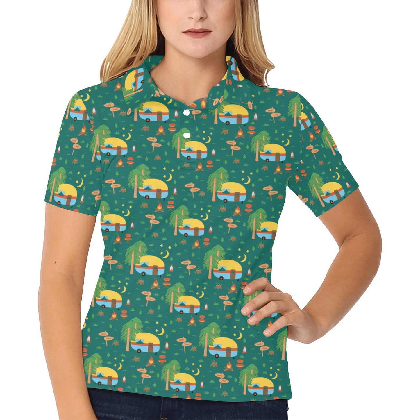 Camping Camper Pattern Print Design 06 Women's Polo Shirt