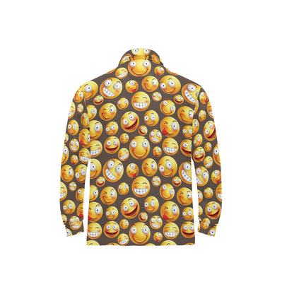 Smiley Face Emoji Print Design LKS303 Long Sleeve Polo Shirt For Men's