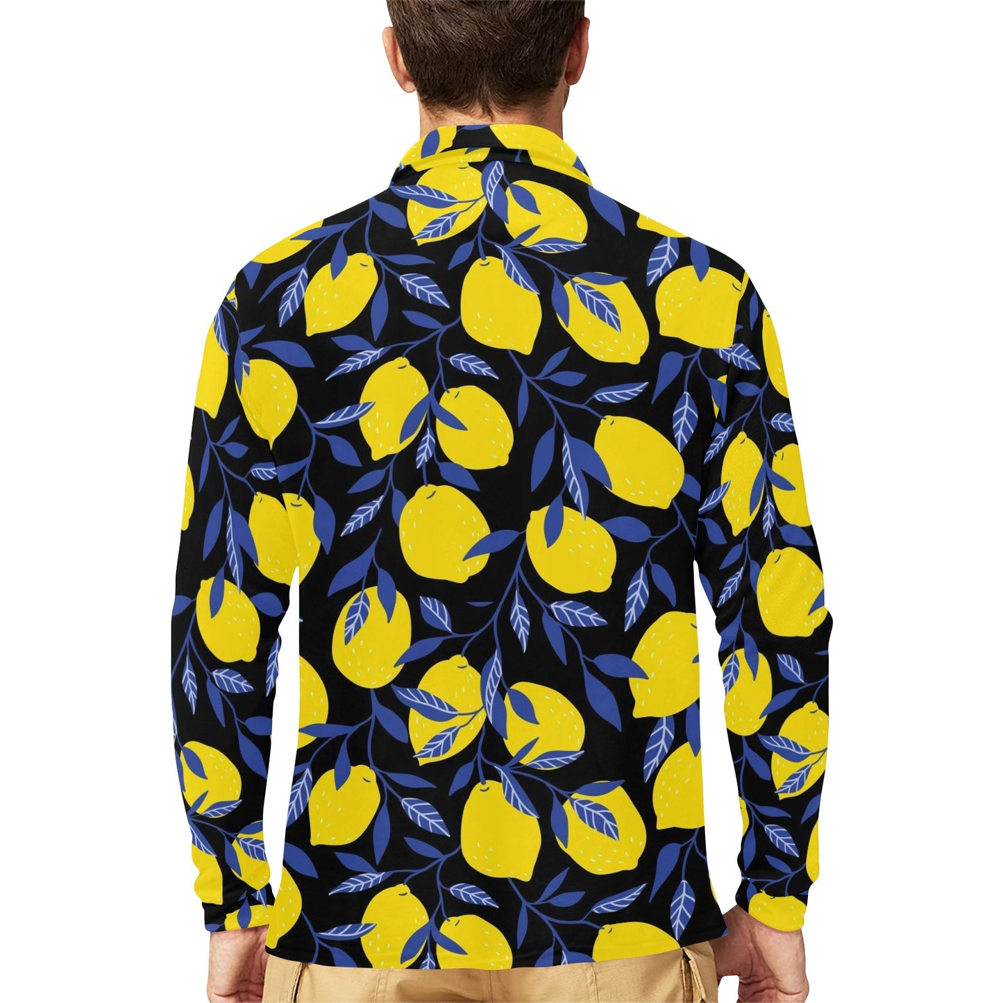 Lemon Pattern Print Design LM01 Long Sleeve Polo Shirt For Men's