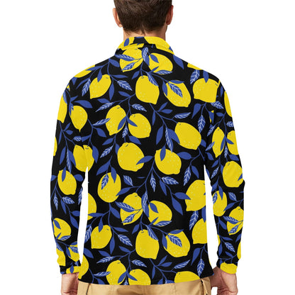 Lemon Pattern Print Design LM01 Long Sleeve Polo Shirt For Men's
