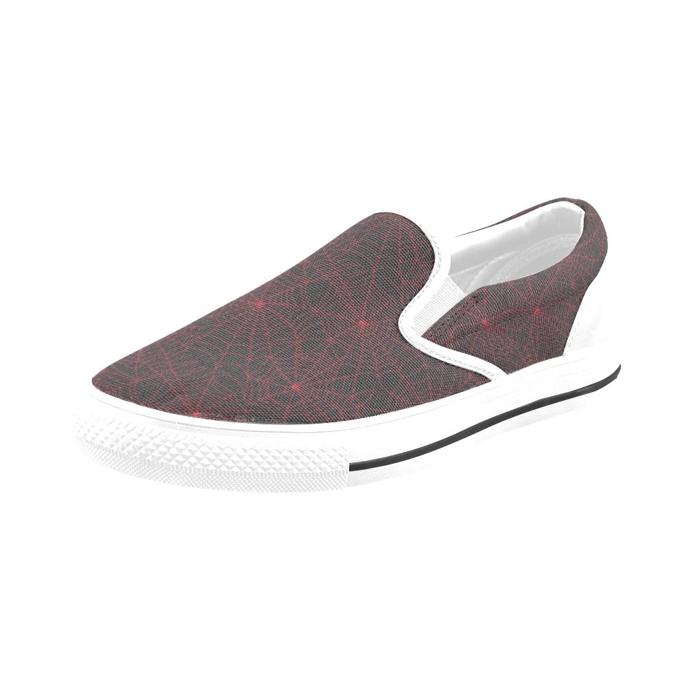 Spider Web Red Print Design LKS302 White Slip Ons Canvas Women's Shoes