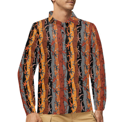 lizard Print Design LKS403 Long Sleeve Polo Shirt For Men's