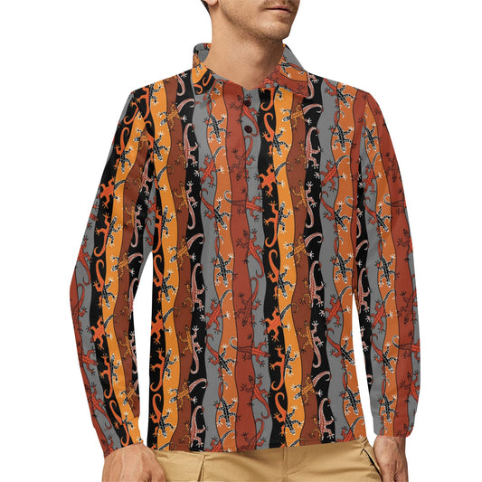 lizard Print Design LKS403 Long Sleeve Polo Shirt For Men's