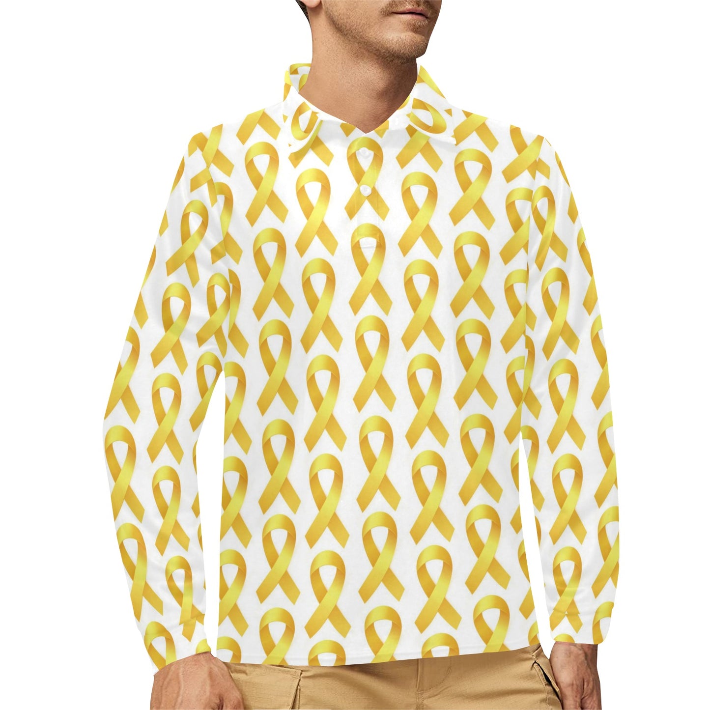 Bone cancer Pattern Print Design 02 Long Sleeve Polo Shirt For Men's