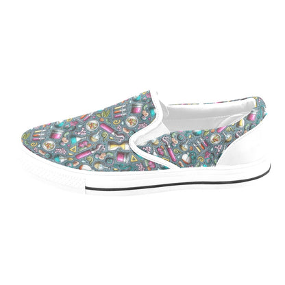 Science Print Design LKS304 White Slip Ons Canvas Women's Shoes
