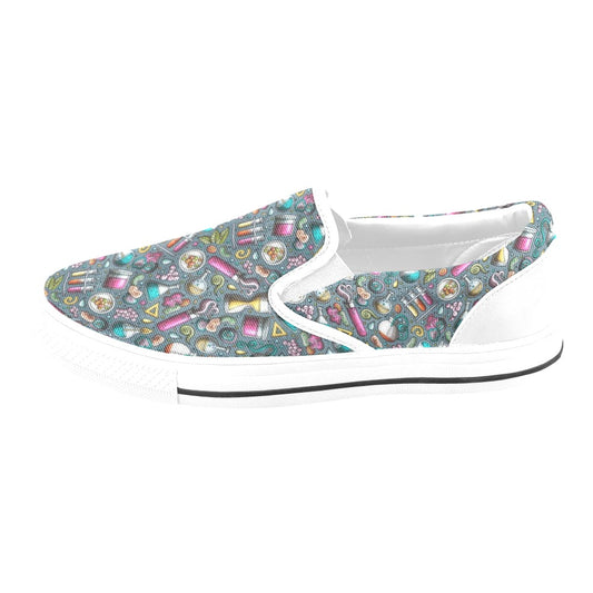 Science Print Design LKS304 White Slip Ons Canvas Women's Shoes